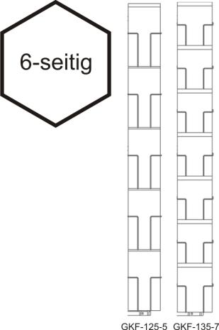 Karten-Bodenständer Kombination, 125-135mm, 34 Fächer, 1-reihig, 6-seitig, silber
